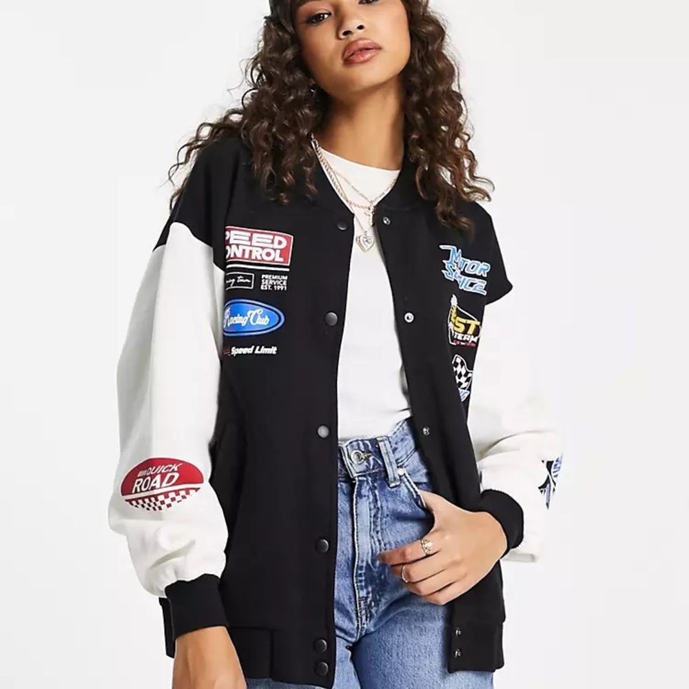 Pull&Bear oversized motocross jacket in black
